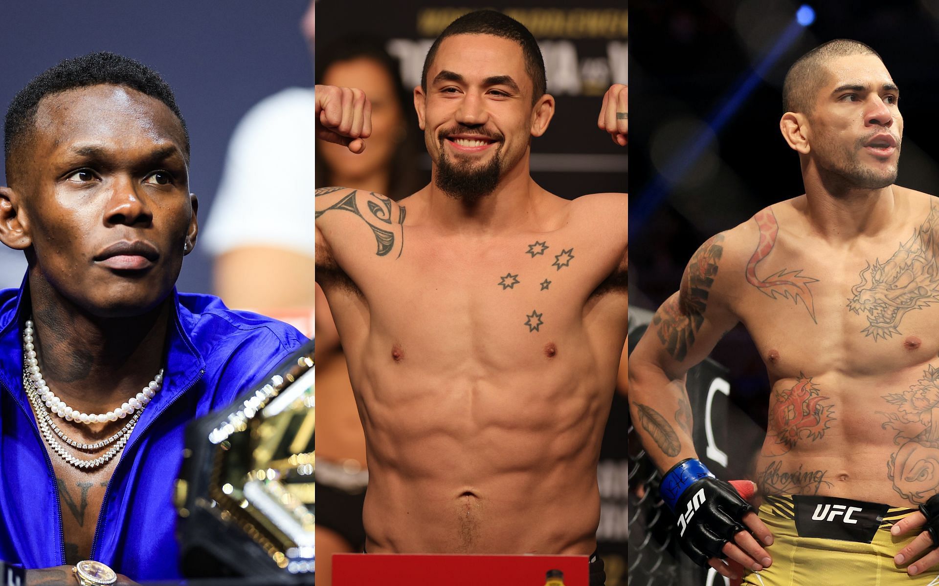 Israel Adesanya (left),Robert Whittaker (middle) and Alex Pereira (right) [Image Courtesy: Getty Images]