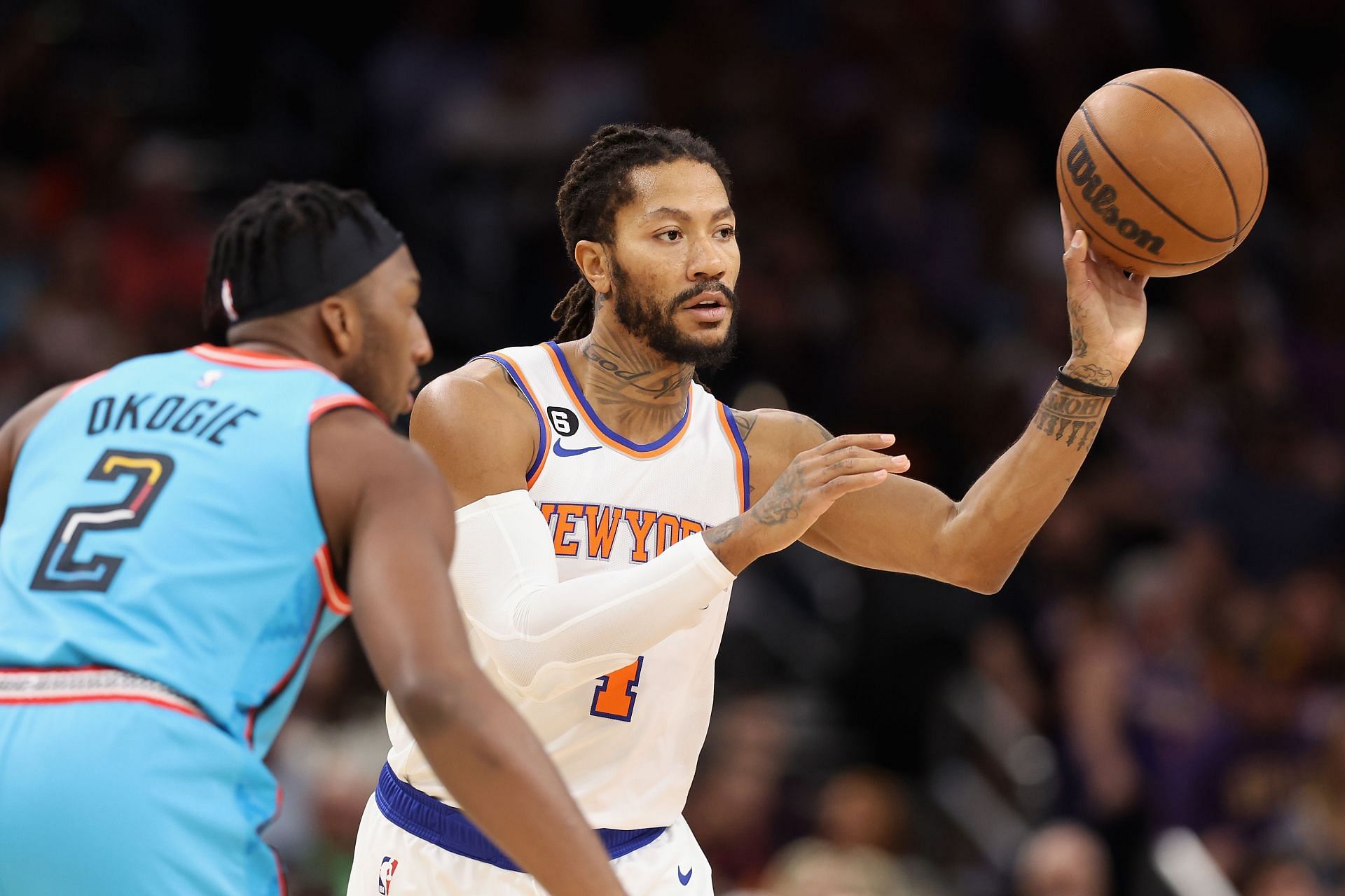 Derrick Rose in action for the New York Knicks