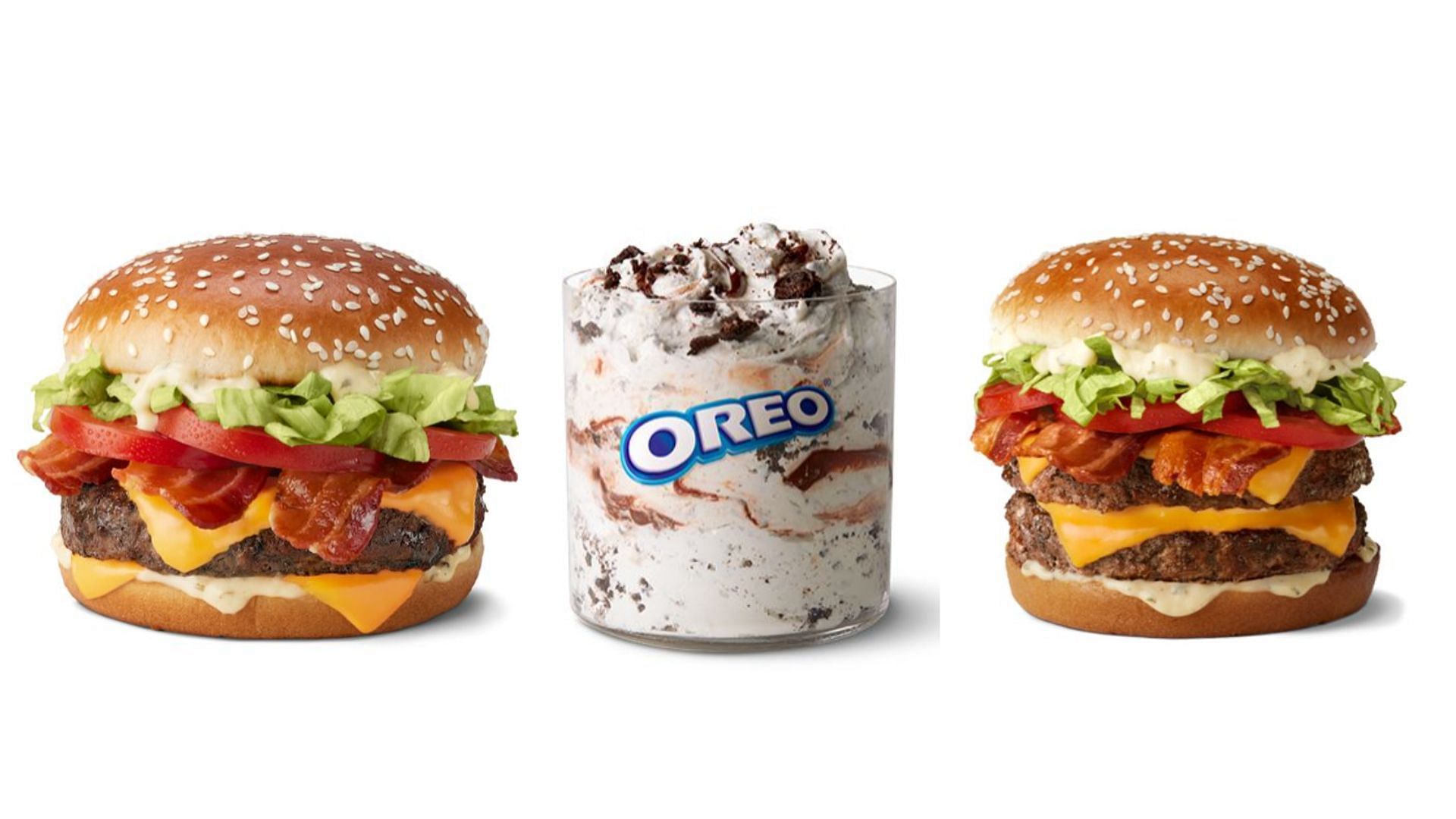 Smoky BLT Quarter Pounder with Cheese, OREO Fudge McFlurry, Smoky BLT Double Quarter Pounder with Cheese, respectively (Image by McDonald&rsquo;s)