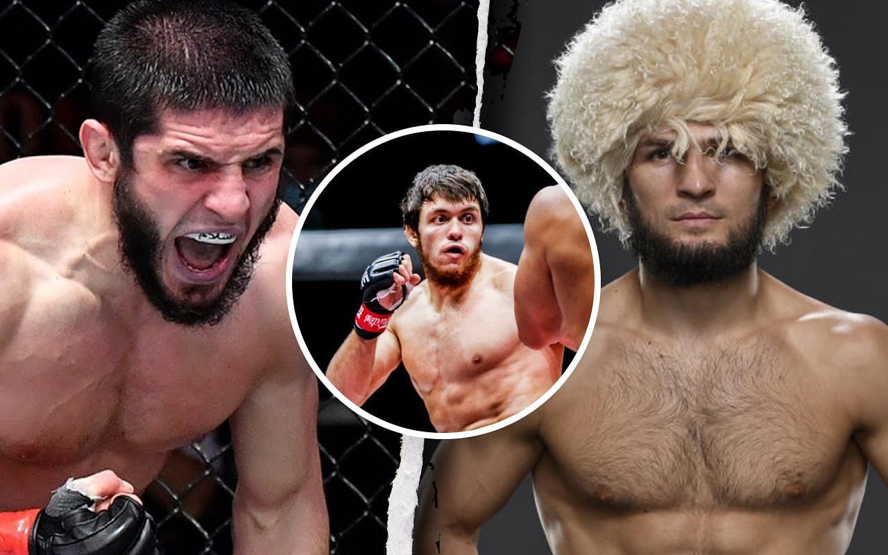 Murad Ramazanov (circle inset), Islam Makhachev (left), and Khabib Nurmagomedov (right).