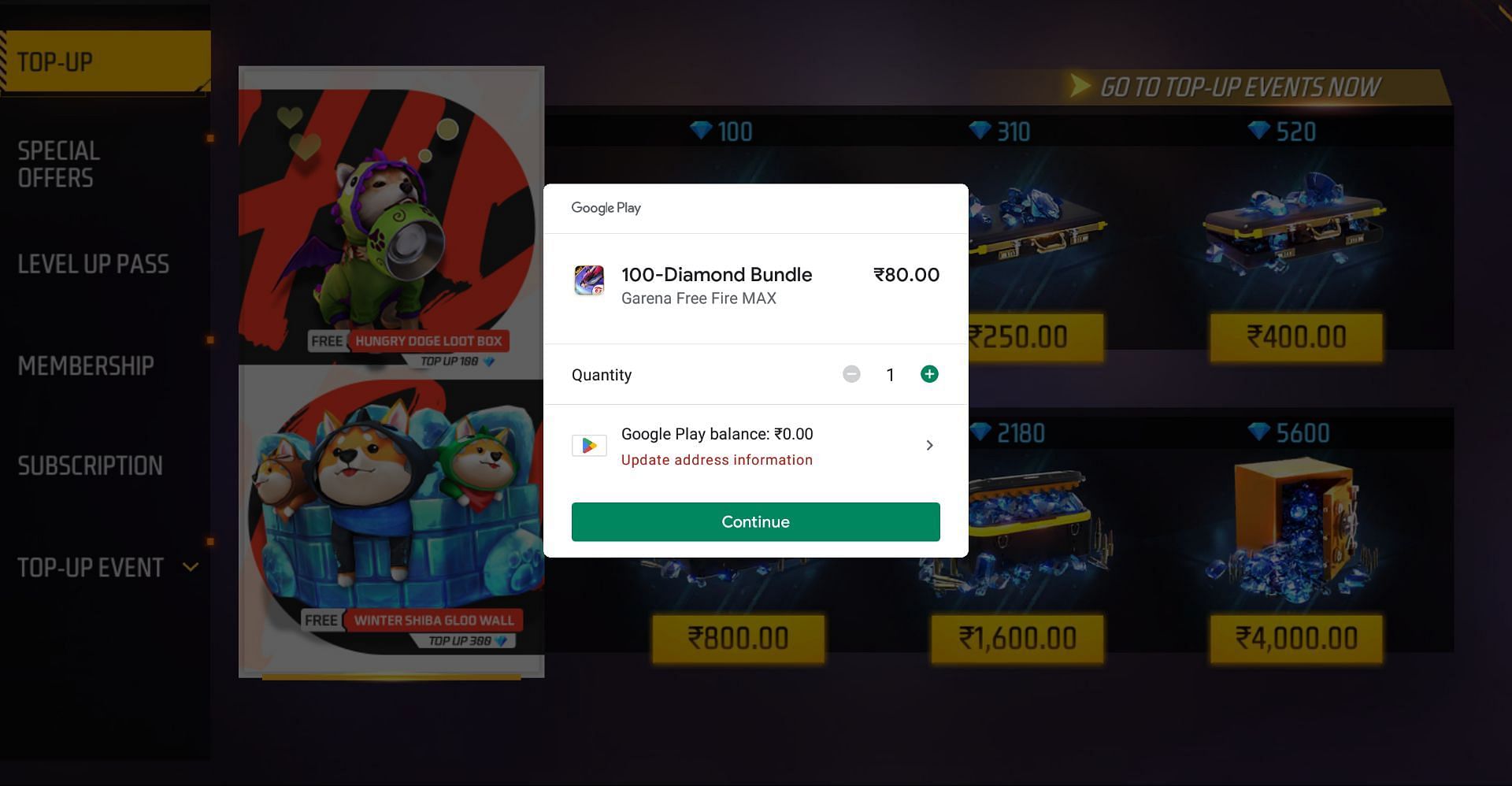 Make the payment to receive diamonds (Image via Garena)