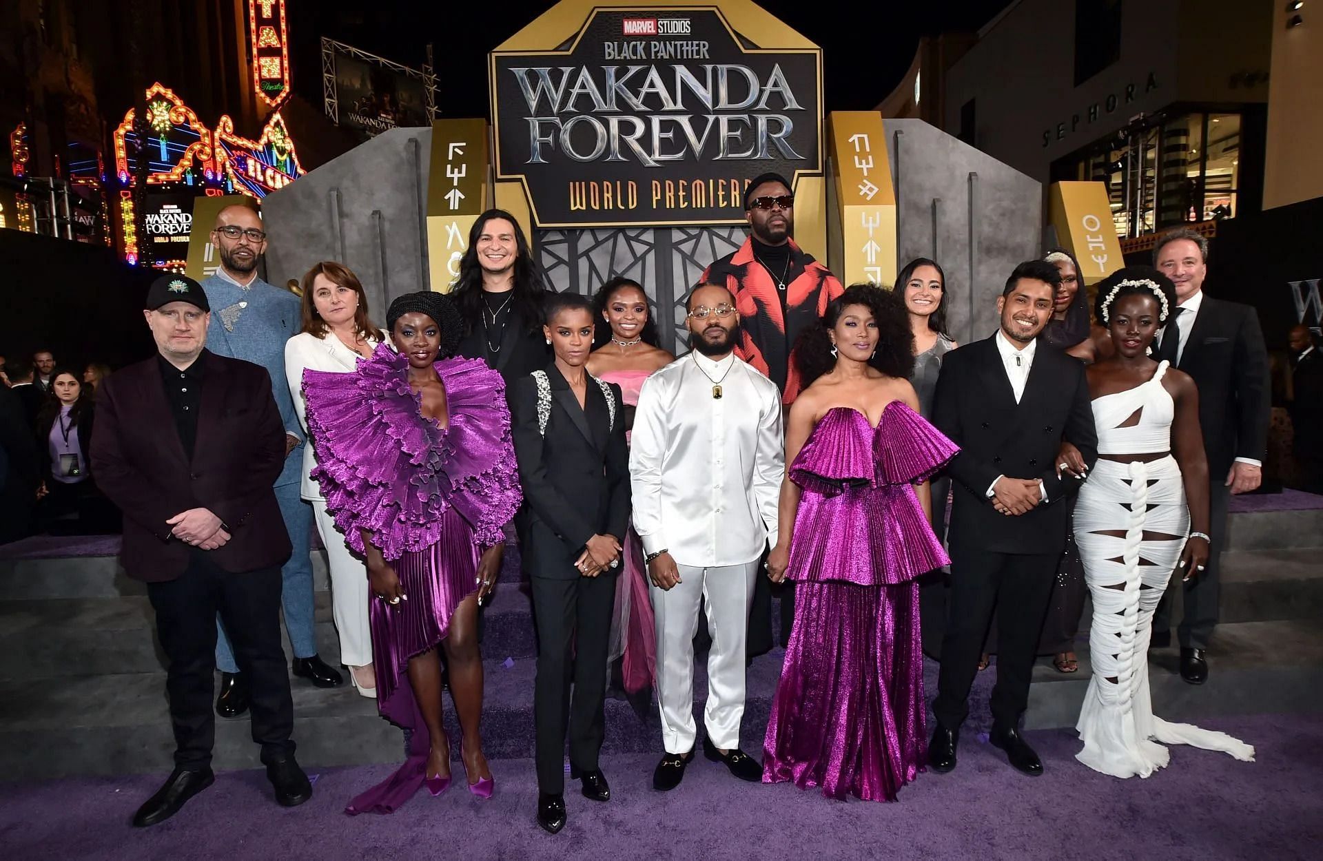 The cast of Black Panther: Wakanda Forever along with Kevin Feige (Image via Marvel)