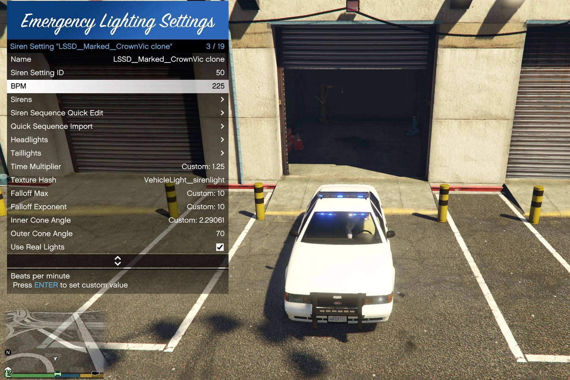 A screenshot of the various light and siren options in the mod (Image via GTA5-Mods)