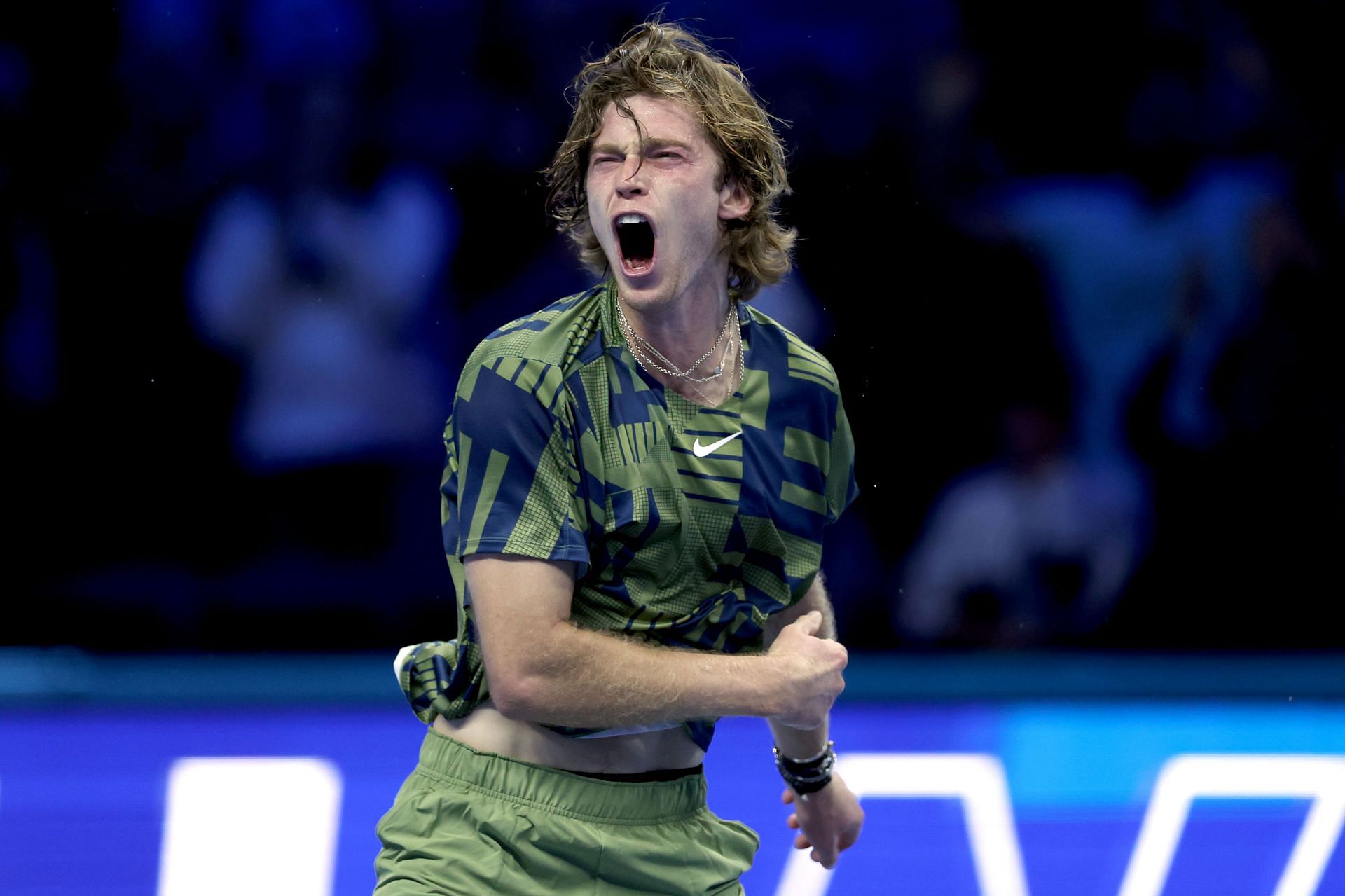 Andrey Rublev in action at the 2022 ATP Finals.