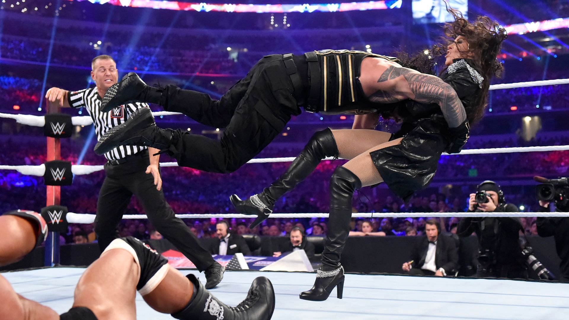 Stephanie McMahon took a nasty bump from Roman Reigns at WWE WrestleMania 32.