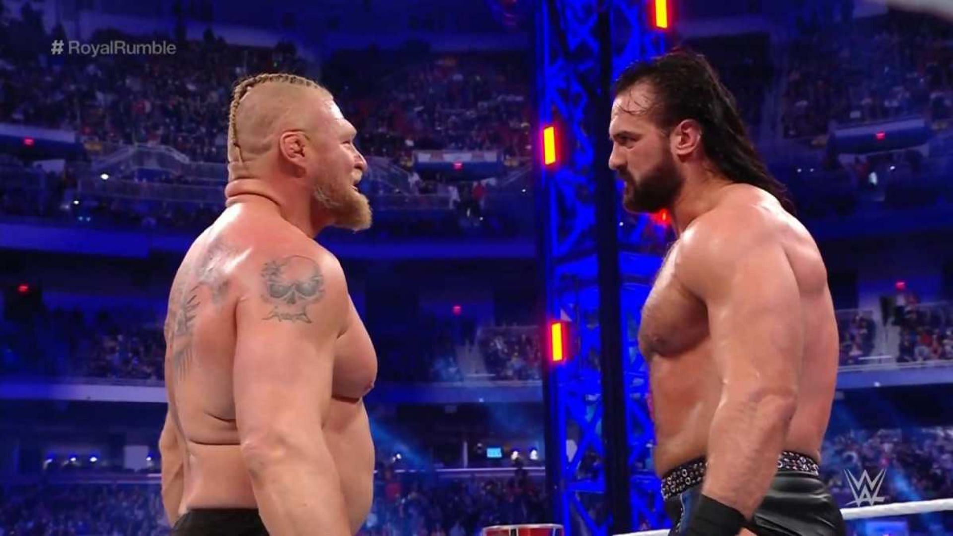 Brock Lesnar last eliminated Drew McIntyre to win the 2022 Royal Rumble.