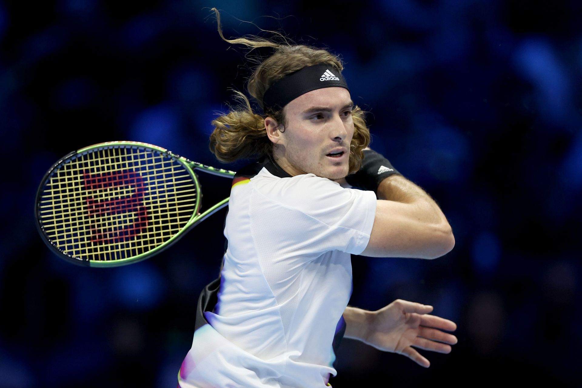Stefanos Tsitsipas in action at the 2022 ATP Finals.