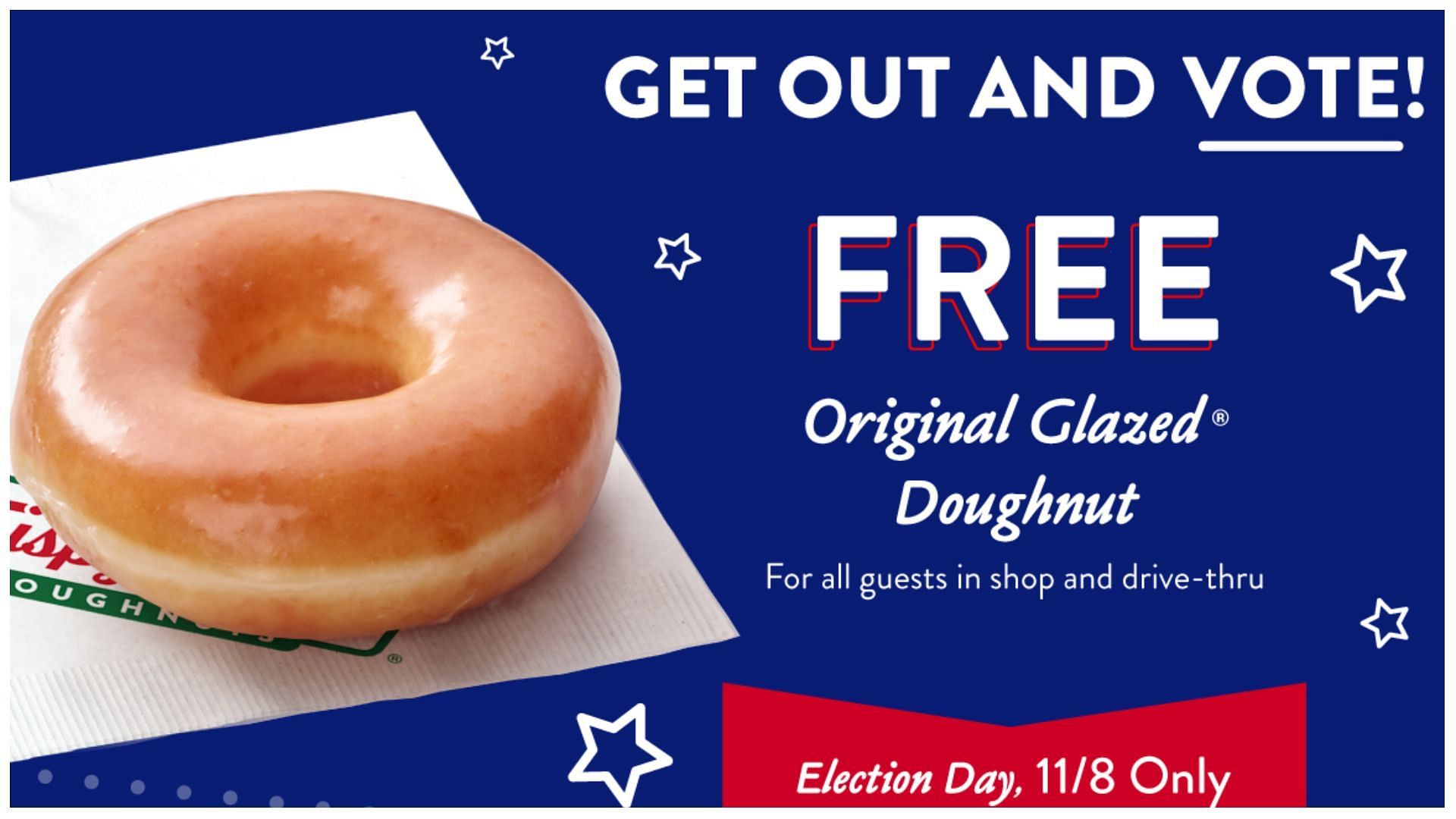 A digital flyer announcing the Election Day freebie (Illustration via Krispy Kreme)