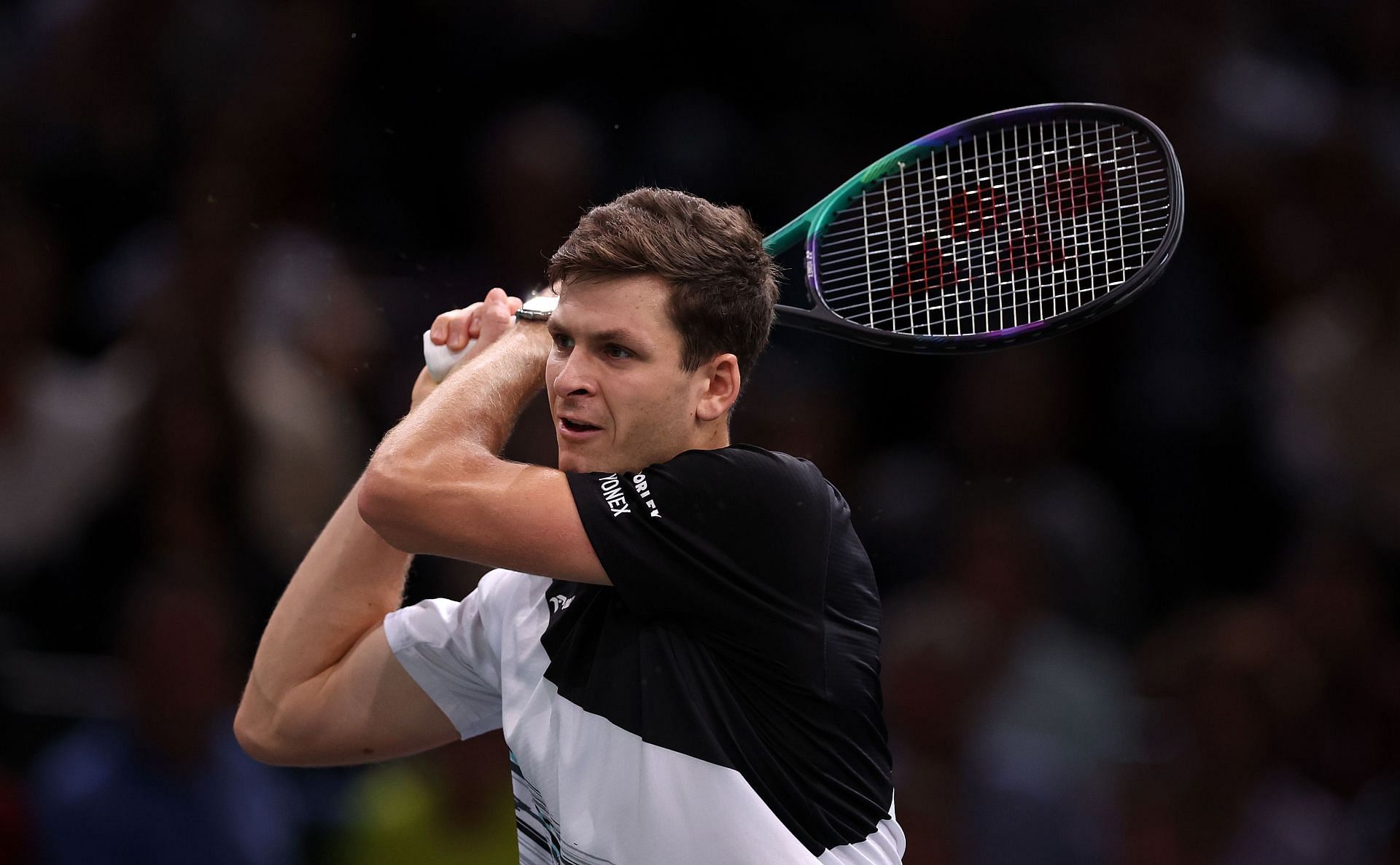Hubert Hurkacz in action at the 2022 Rolex Paris Masters