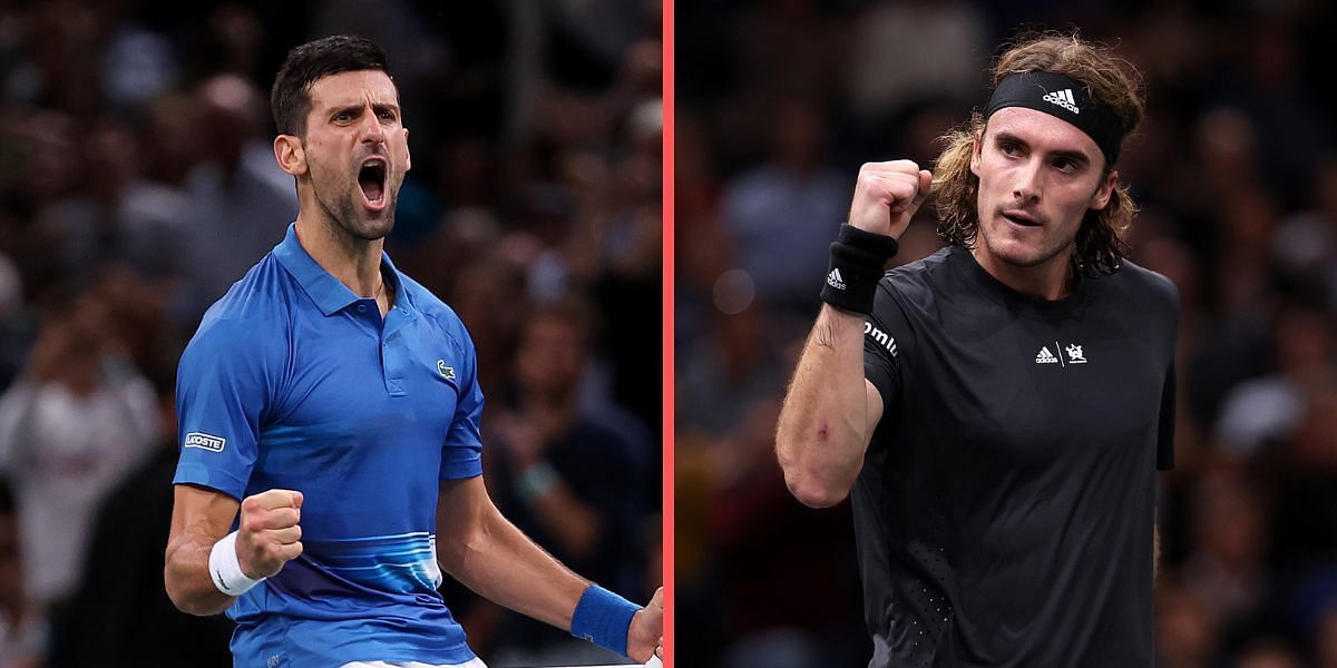 Novak Djokovic (L) and Stefanos Tsitsipas (R)