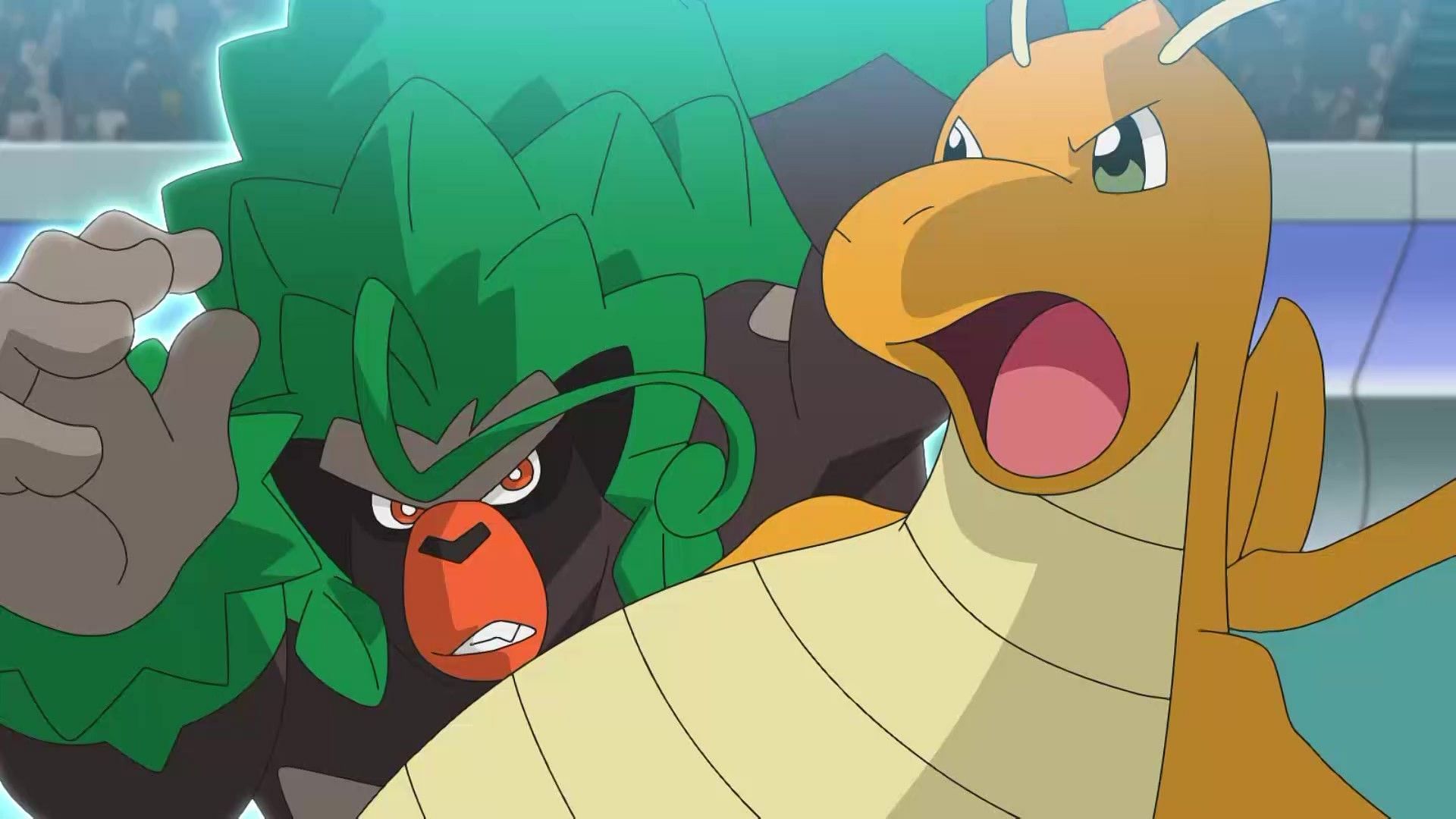 Rillaboom makes quick work of Dragonite (image via OLM Incorporated)