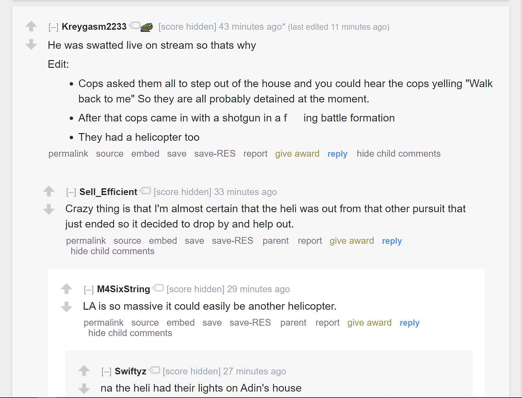 Community members on Reddit provide more details about the streamer's most recent swatting incident (Image via r/LivestreamFail)