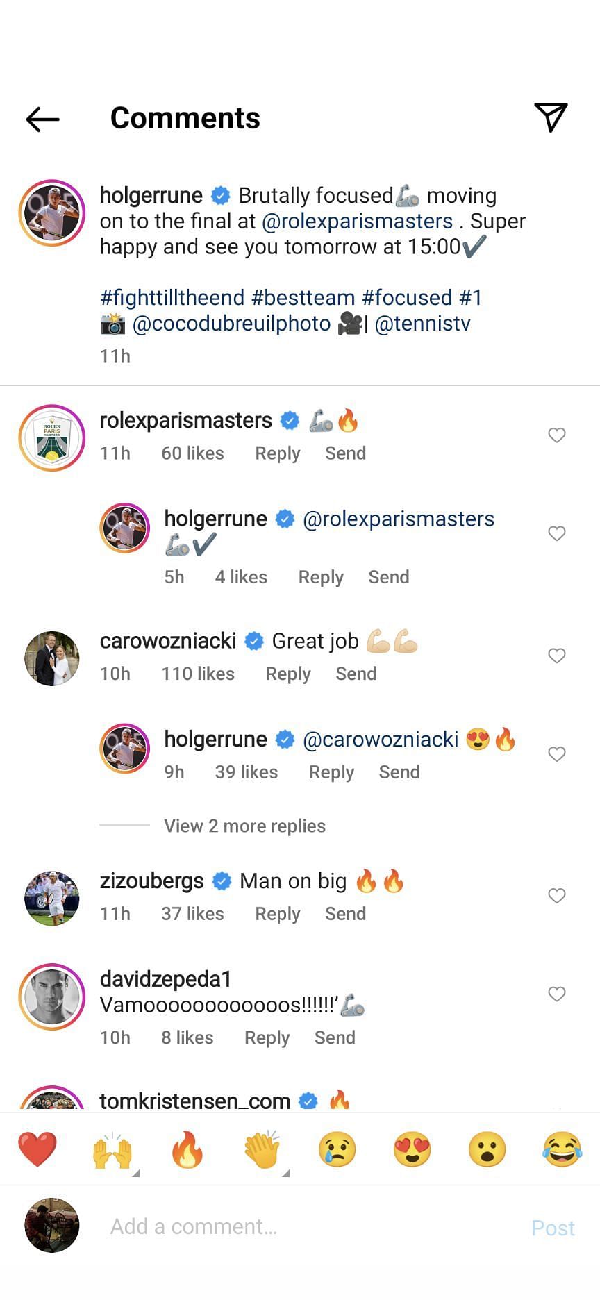 Caroline Wozniacki congratulated Holger Rune on his victory