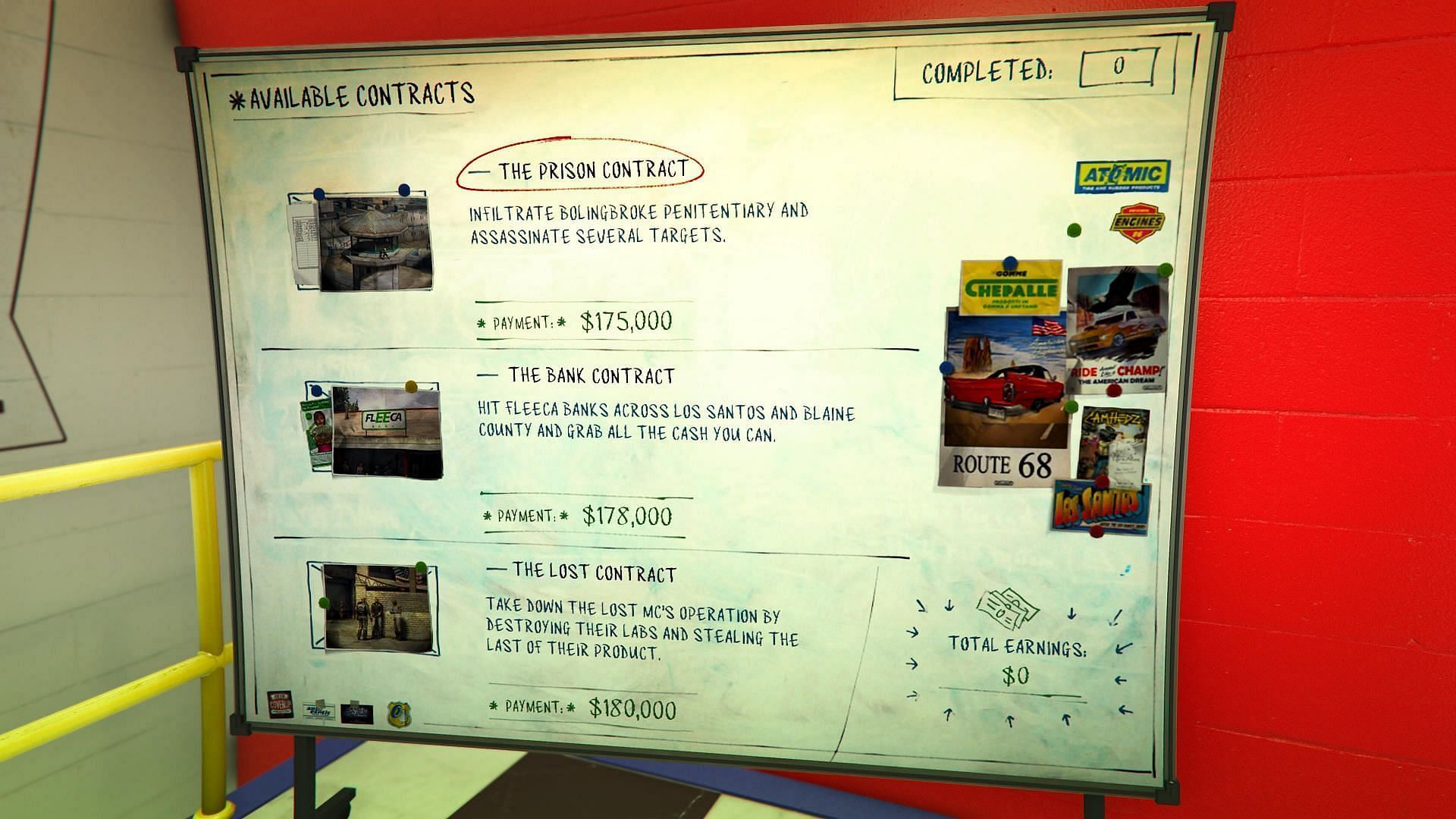 The whiteboard with all the Contracts (Image via Rockstar Games)