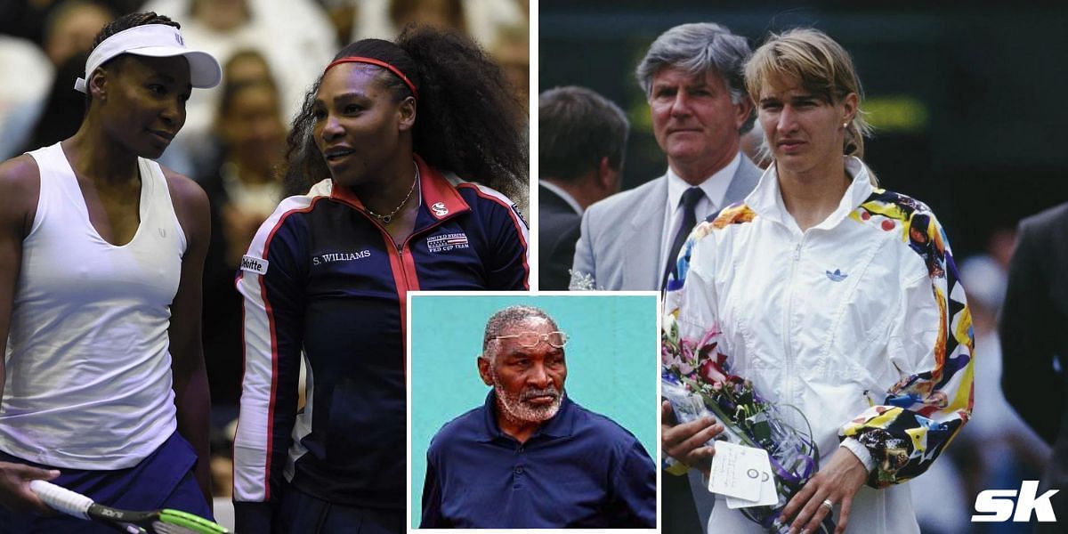 Serena and Venus Williams (L), Steffi Graf, and Richard Williams (inset).