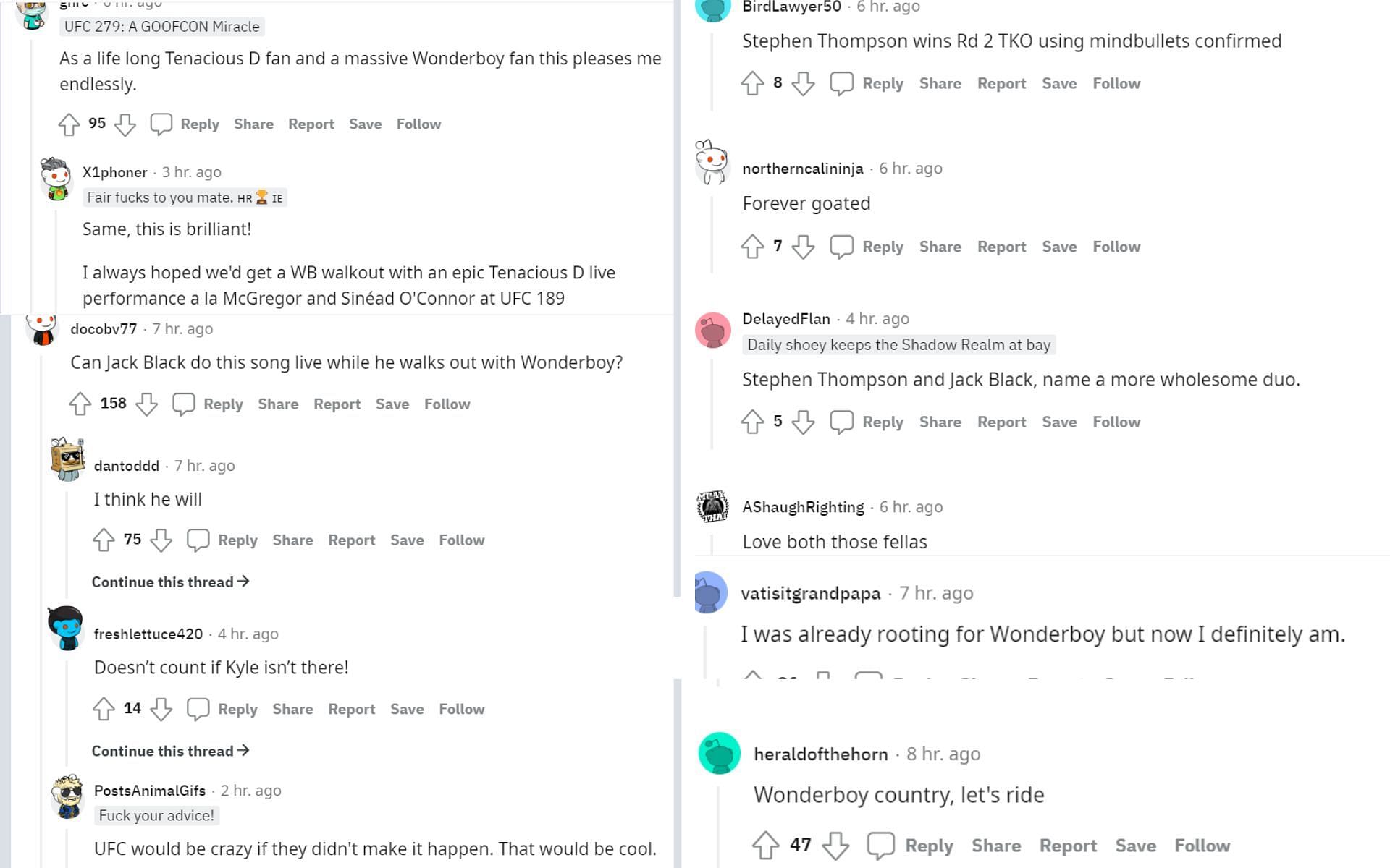 Screenshot of fans&#039; reactions to the news that Jack Black and Thompson will walk out together