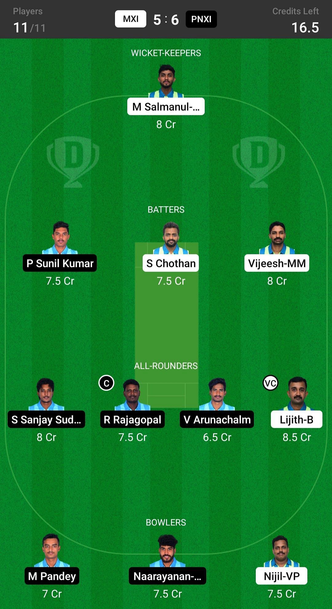 Pondicherry North XI vs Mahe XI Fantasy suggestion #2