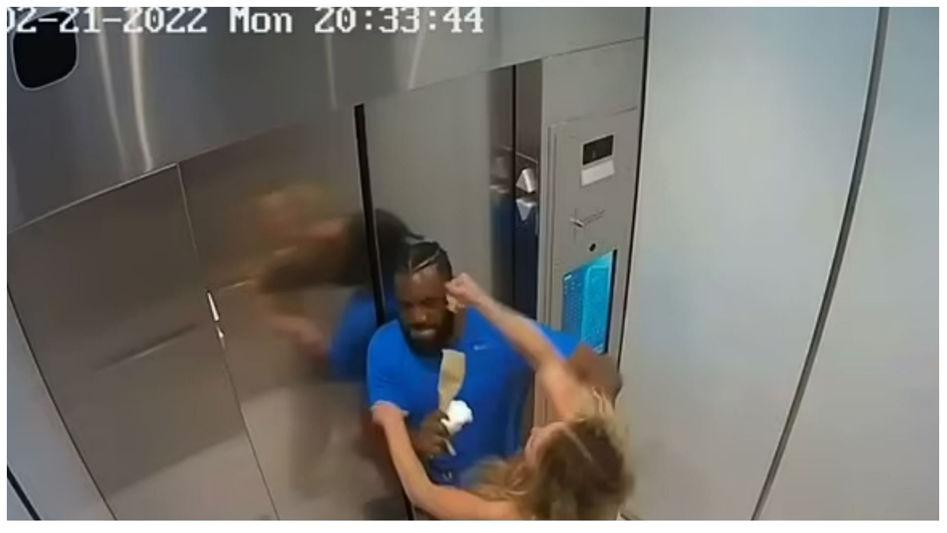 Security footage taken from the building&#039;s elevator two months before the murder also showed Clenney attacking her boyfriend (Image via Miami Dade State Attorney office)