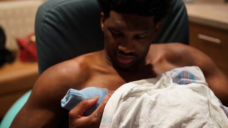 Philadelphia 76ers superstar center Joel Embiid and his son Arthur Elijah de Paula Embiid