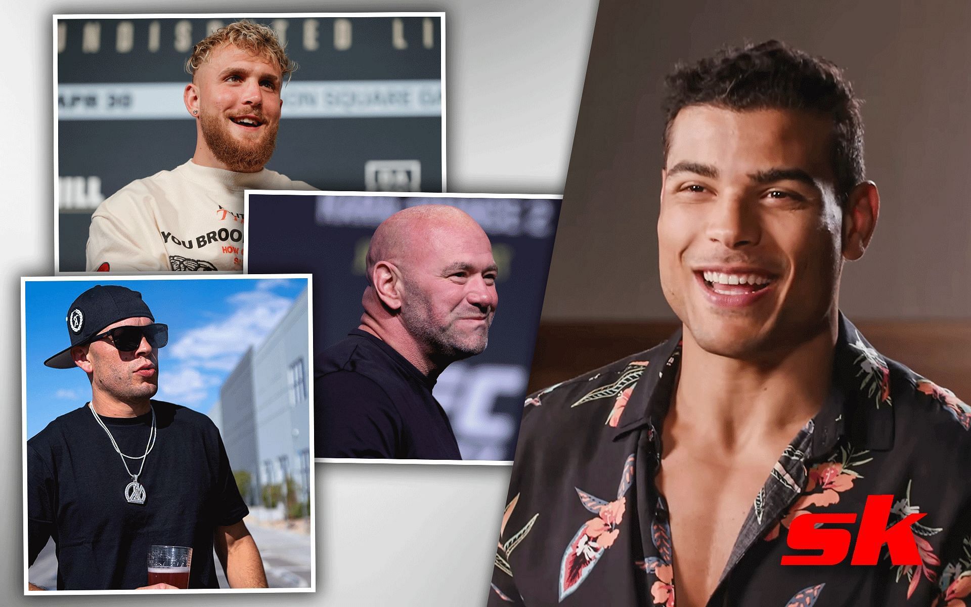 Nate Diaz, Dana White, Jake Paul (left) and Paulo Costa (right) [Image courtesy: Nate Diaz via @natediaz209 on Instagram, Paulo Costa via BTSport on YouTube and Getty Images]