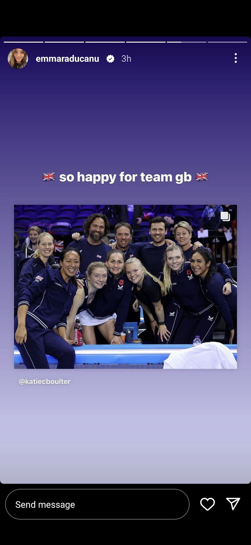 Emma Raducanu&#039;s Instagram story on Thursday: Czech Republic v Great Britain - Billie Jean King Cup Play-Off: Day Two