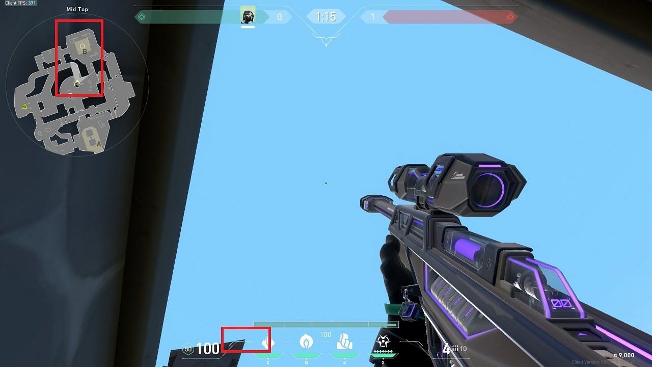 Aim with the hud aligned with the edge of roof (image via Sportskeeda)