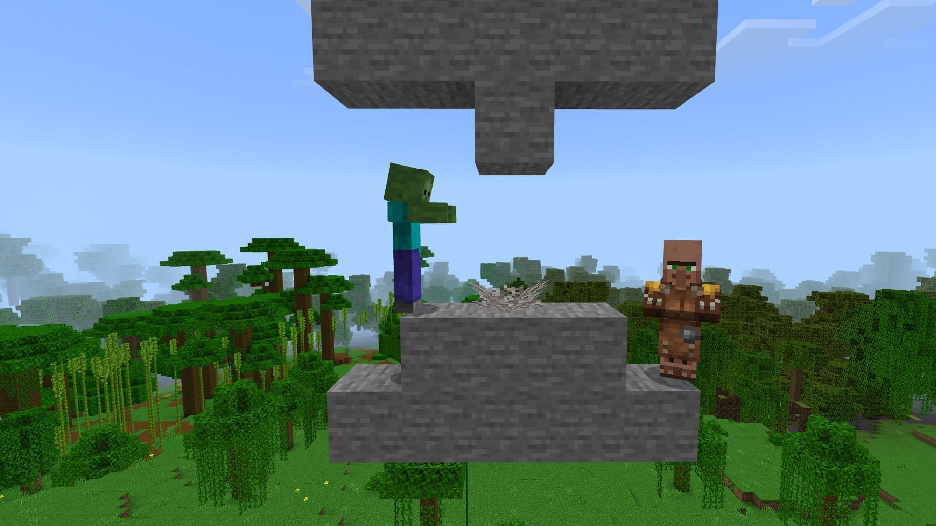 A zombie being kept at bay via a dead coral fan (Image via Mojang Bug Report)