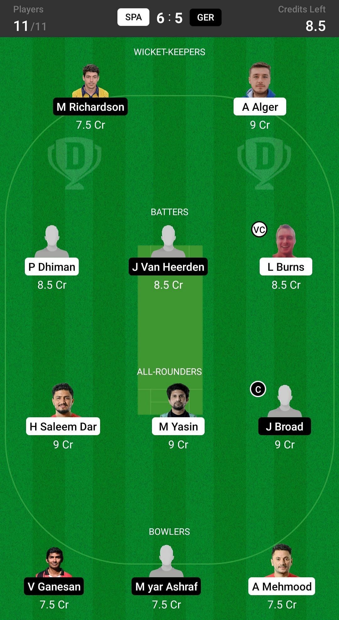 Spa Vs Ger Dream11 Prediction Fantasy Cricket Tips Todays Playing 11