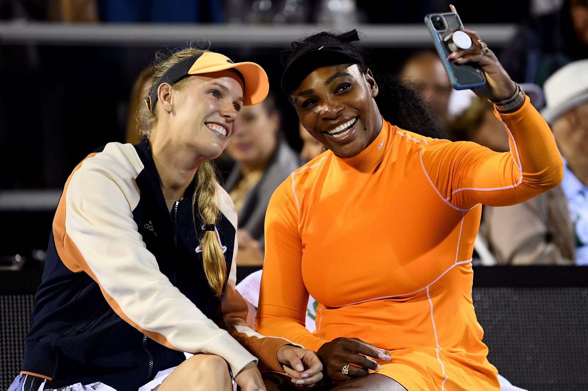 Serena Williams and Caroline Wozniacki at the 2020 ASB Classic.
