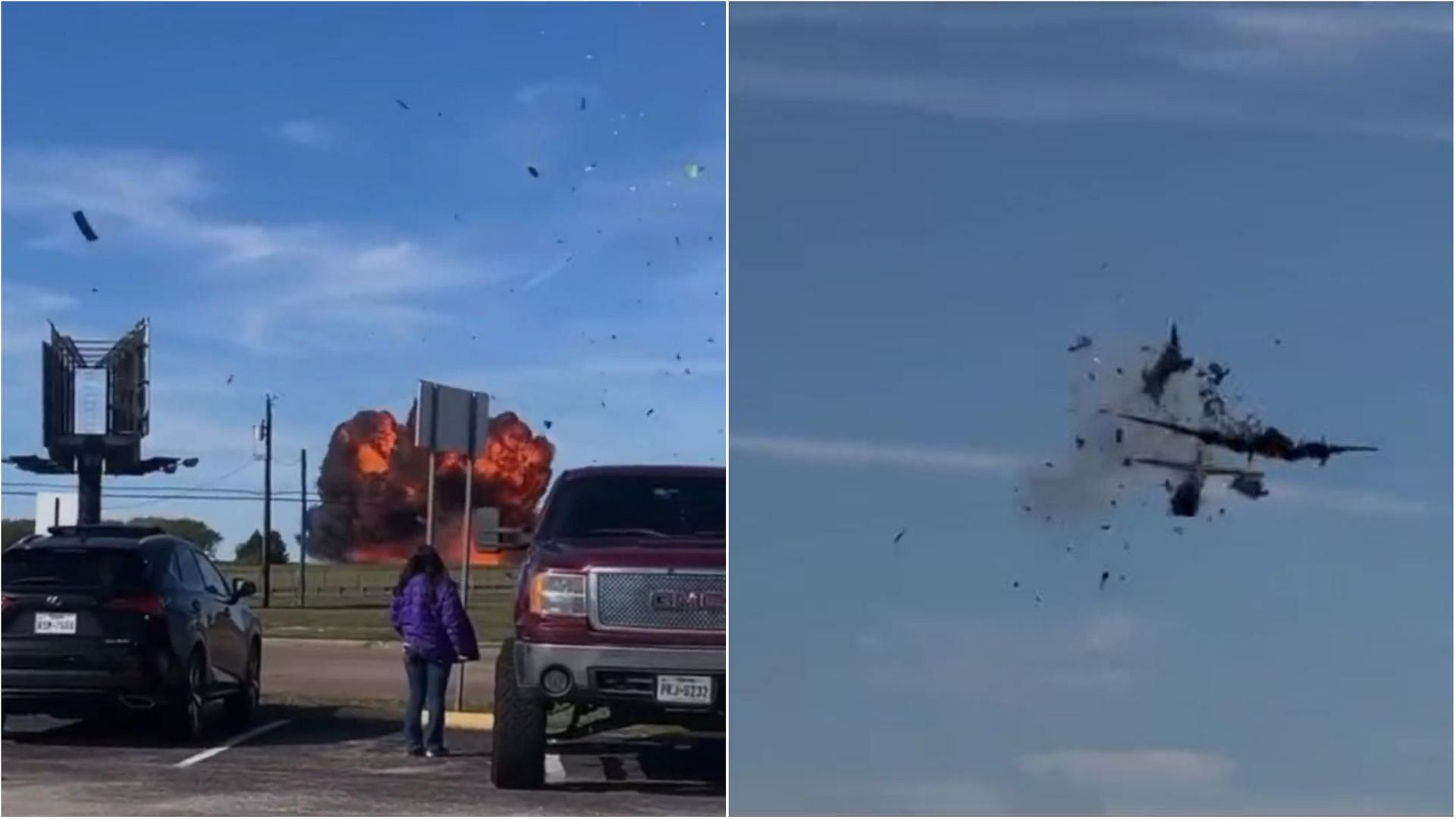 A deadly plane collision in Dallas left six people dead on Saturday (Images via Twitter @/GianKaizen and @/aubdog1218)