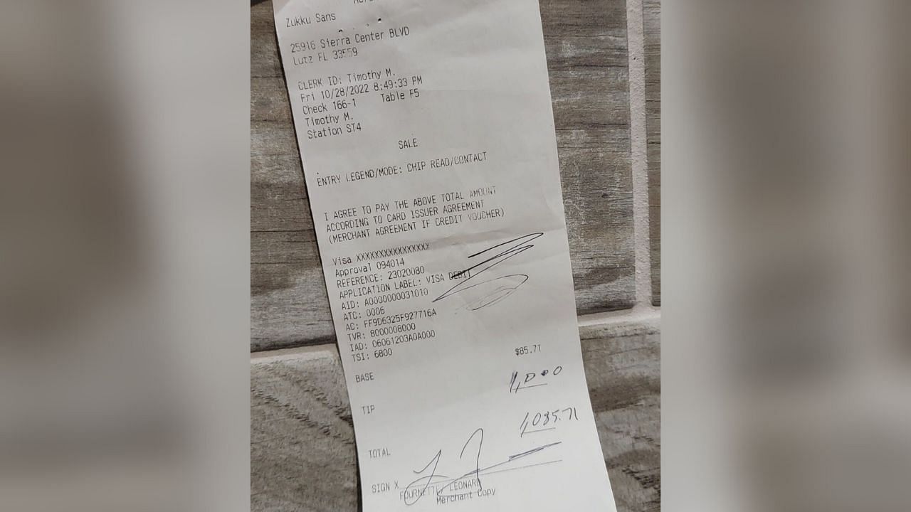 The receipt with the $1K given to Tim Macasaet. Source: Tim Macasaet/ WFTS Tampa Bay