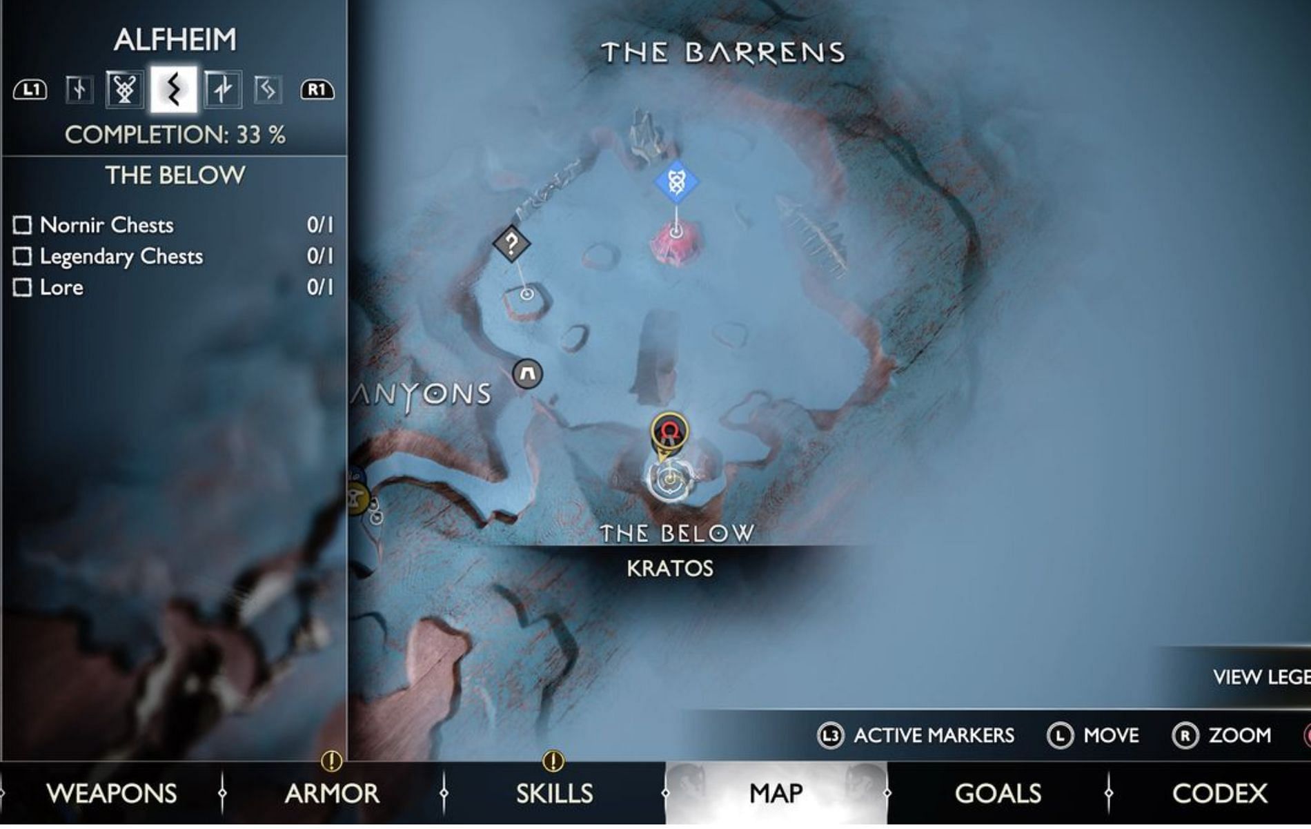 Map of Barrens and Below, Alfheim, God of War Ragnarok (Image via Santa Monica Studio)