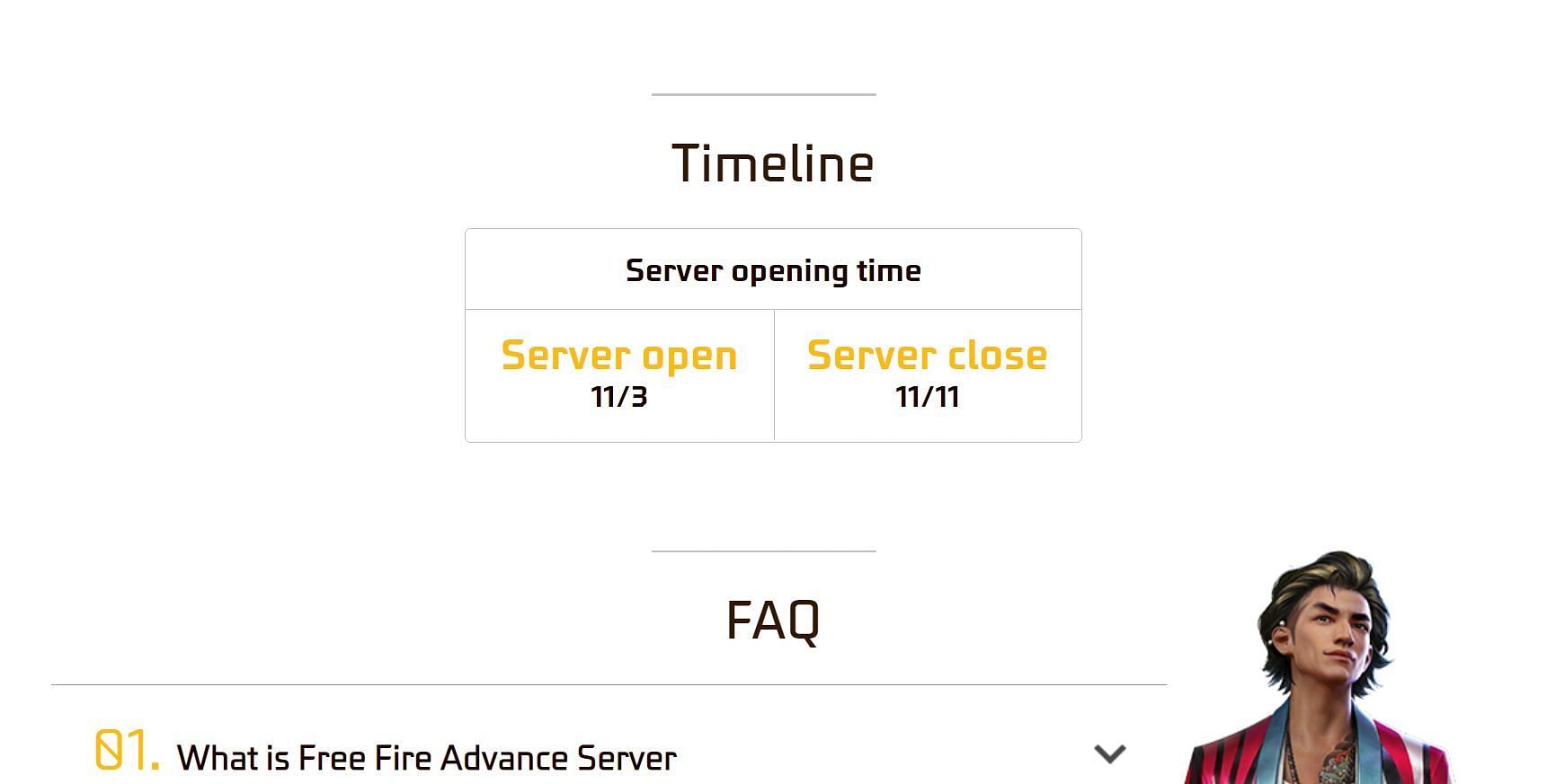 The timeline for the previous OB37 Advance Server (Image via Garena)