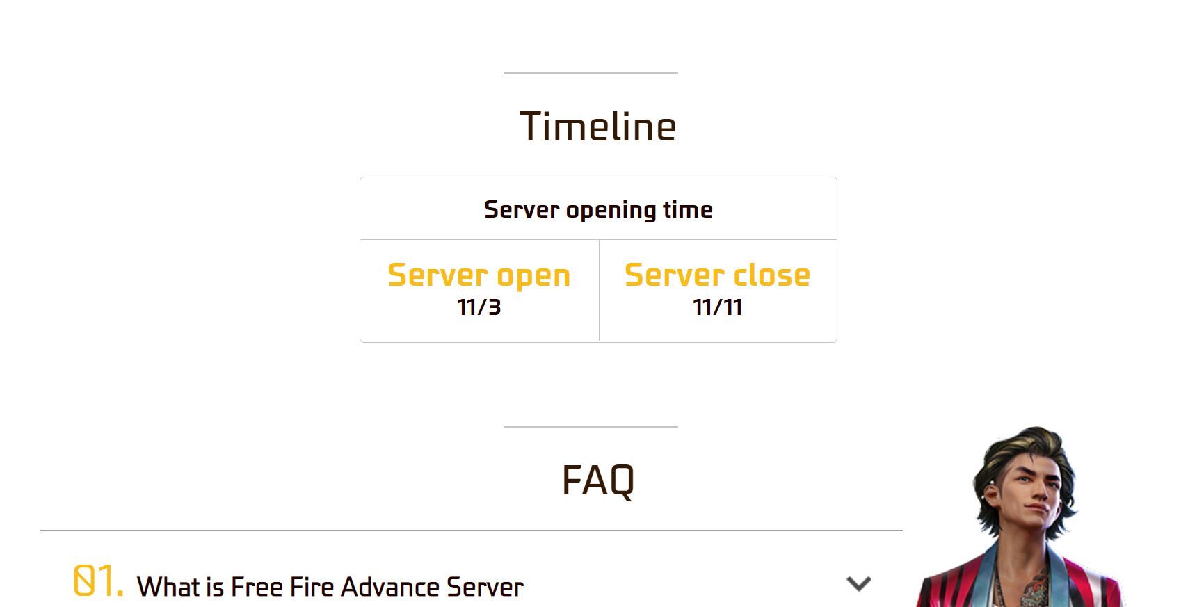 The timeline for the previous OB37 Advance Server (Image via Garena)