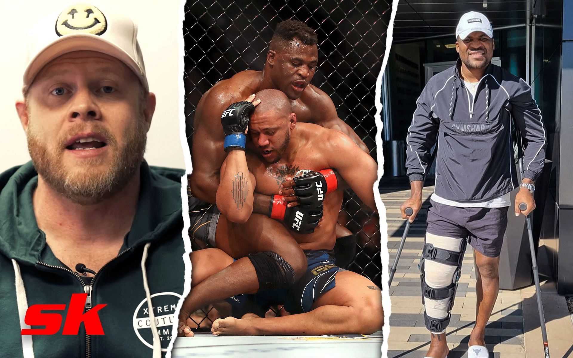 Eric Nicksick (left), scenes from UFC 270 (center), &amp; Francis Ngannou [Photo credits: Francis Ngannou on YouTube | @francisngannou on Instagram]