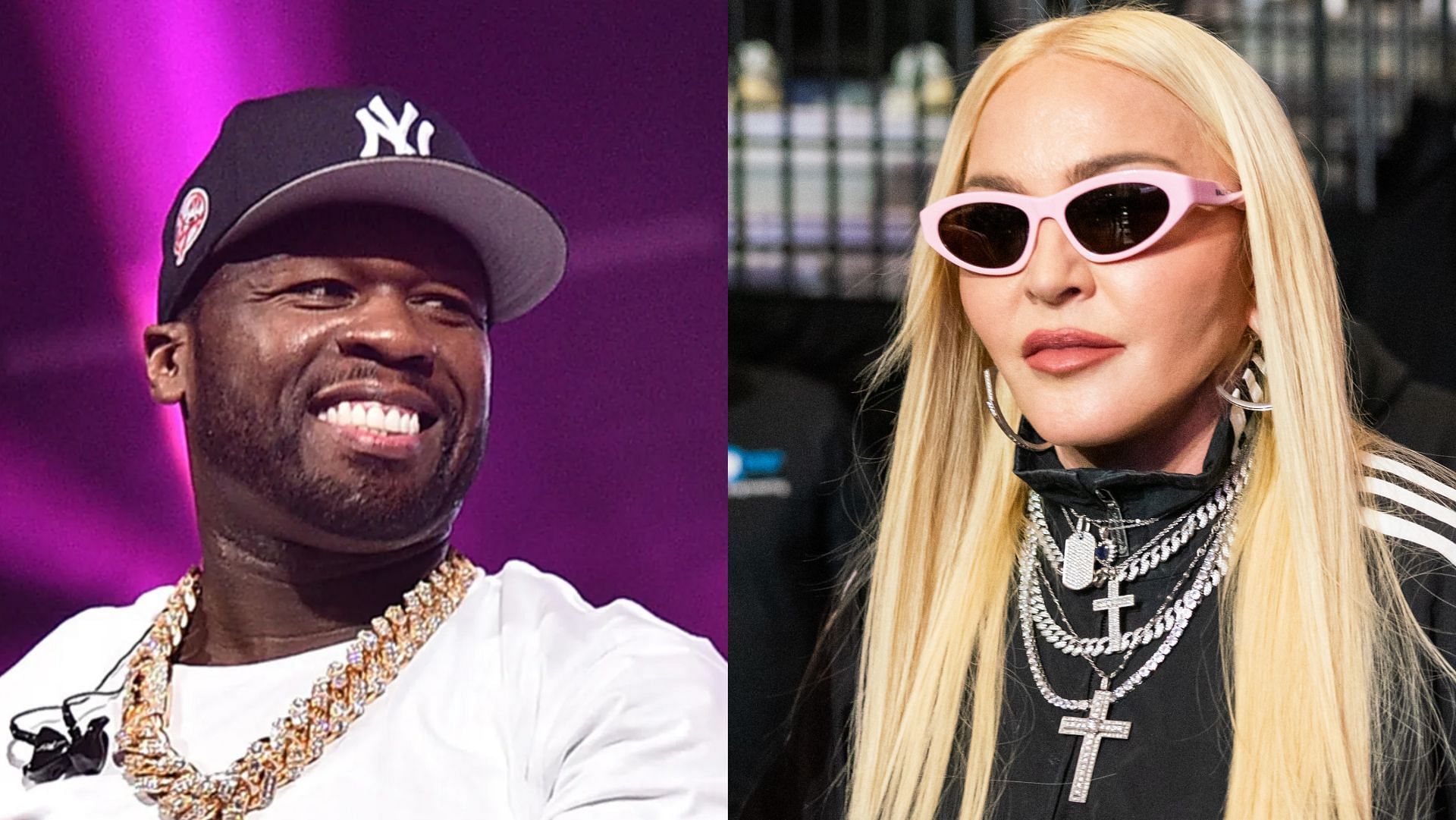50 Cent has previously called out Madonna for her social media activities. (Image via Jordan Darville/Getty, Cassy Athena/Getty Images)