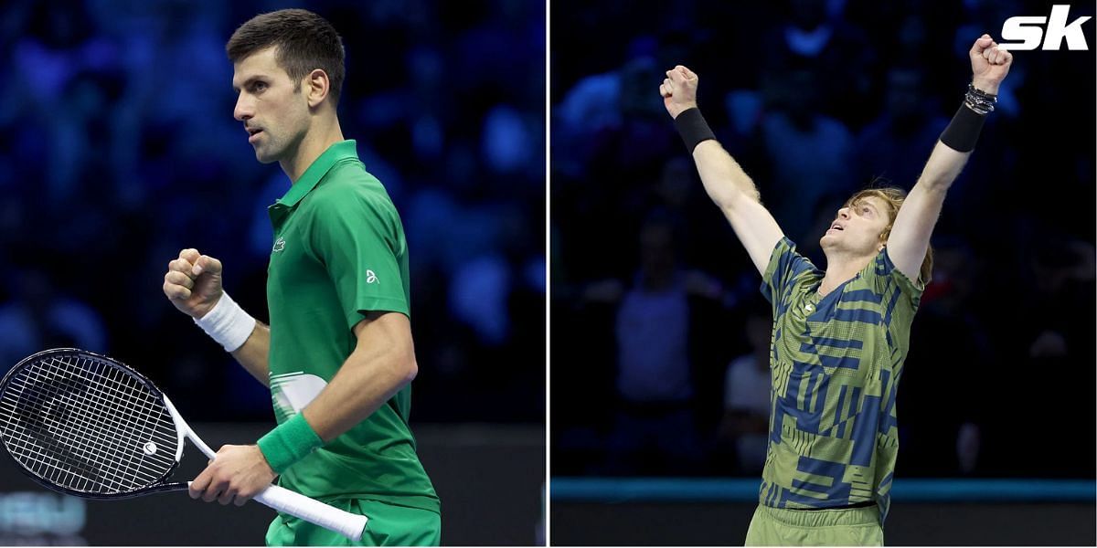Novak Djokovic (L) and Andrey Rublev.