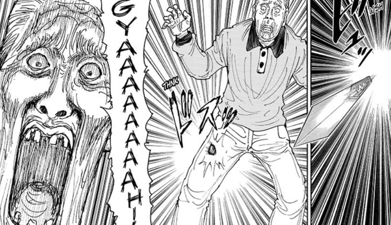 The old man screaming in pain (Image via Shueisha)