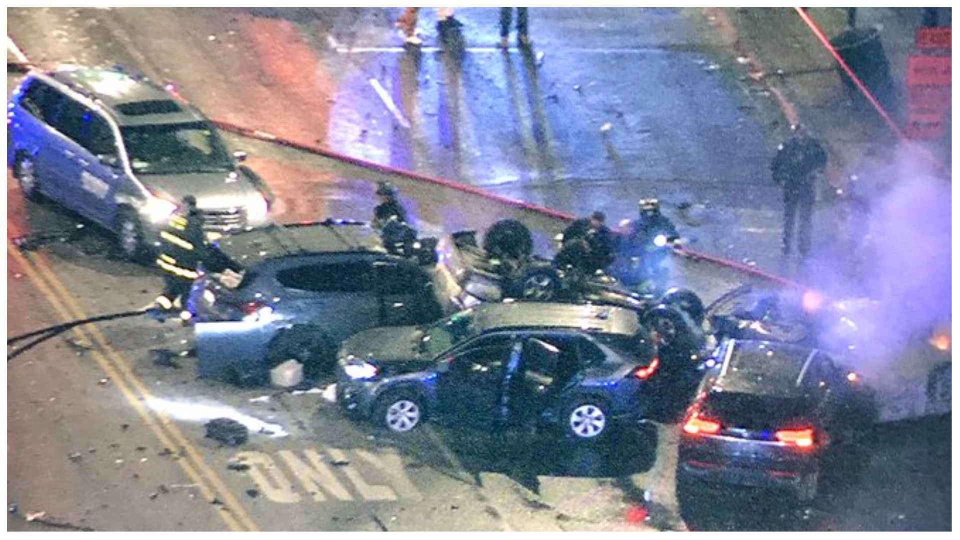 Stolen vehicle causes multi-car crash in Chicago, (image via Mike Lorber/Twitter)