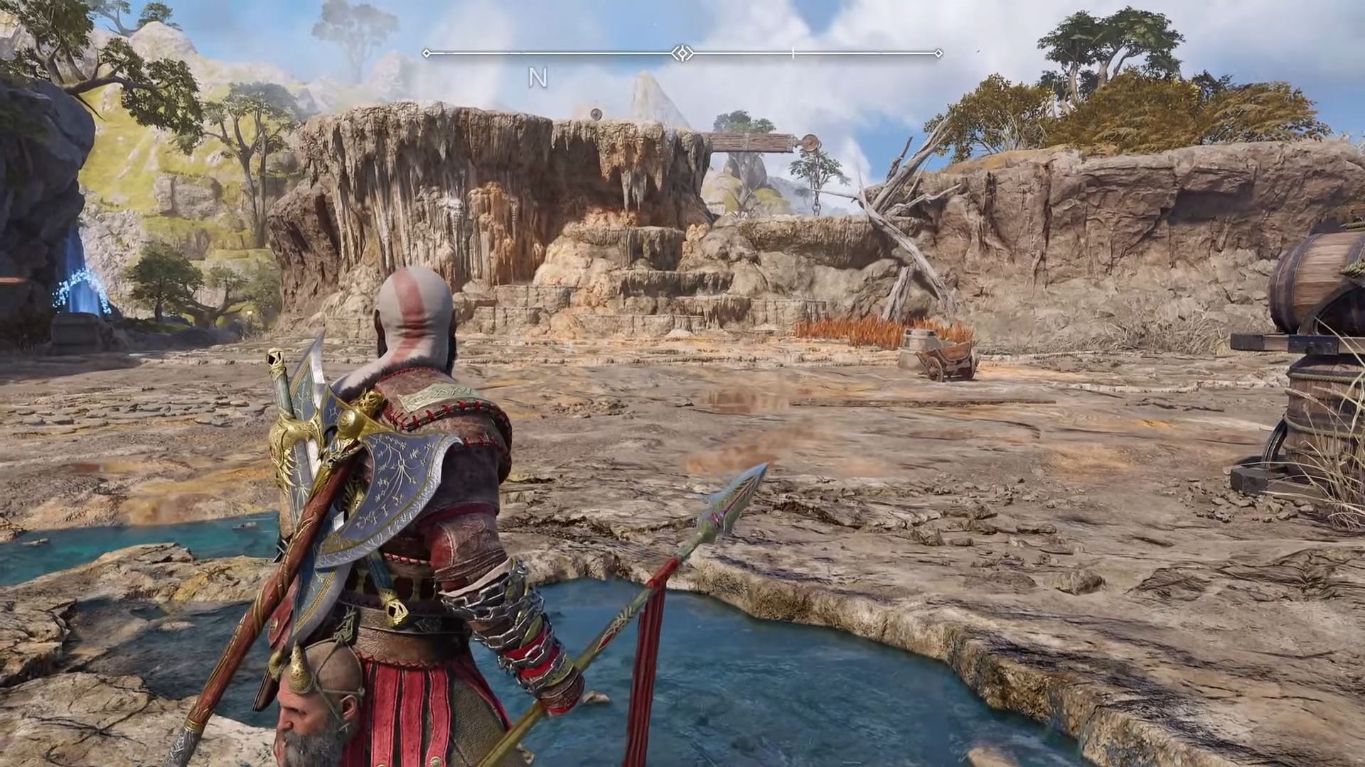 Kratos charging up the Mountain Spear light rune for his Draupnir Spear (Image via YouTube/Backseat Guides)