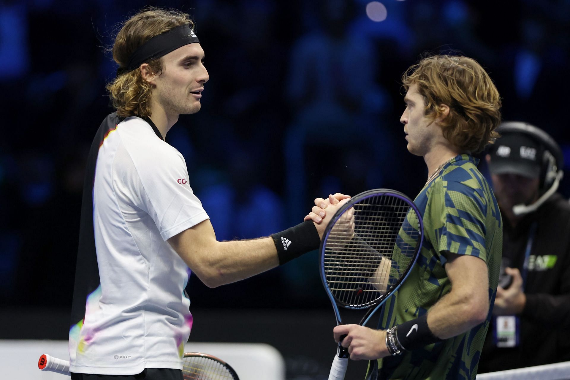 Stefanos Tsitsipas (L) and Andrey Rublev