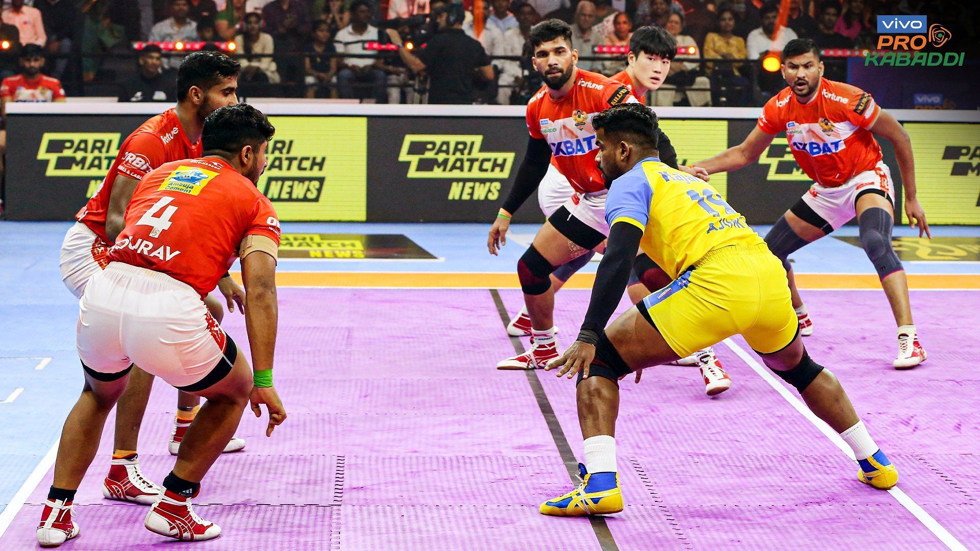 Gujarat Giants lost their last match to Tamil Thalaivas, continuing their run of bad form (Image: Pro Kabaddi on Twitter)