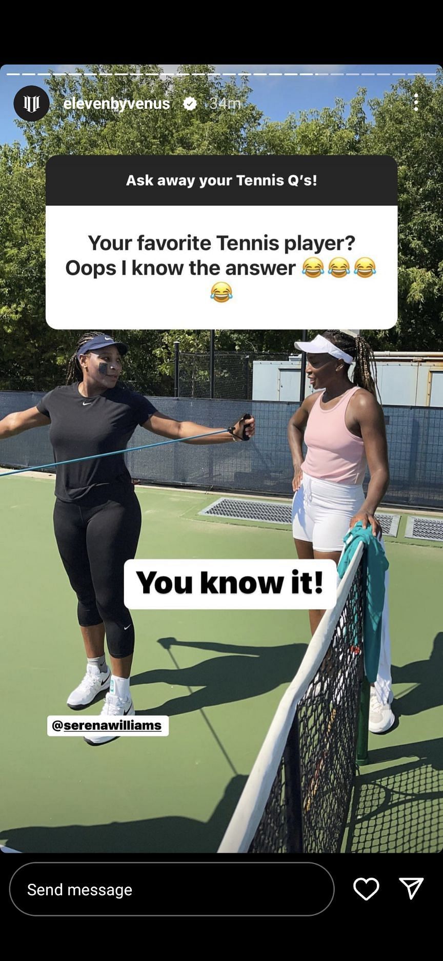 Venus Williams&#039; Instagram story on Thursday during her Q and A session