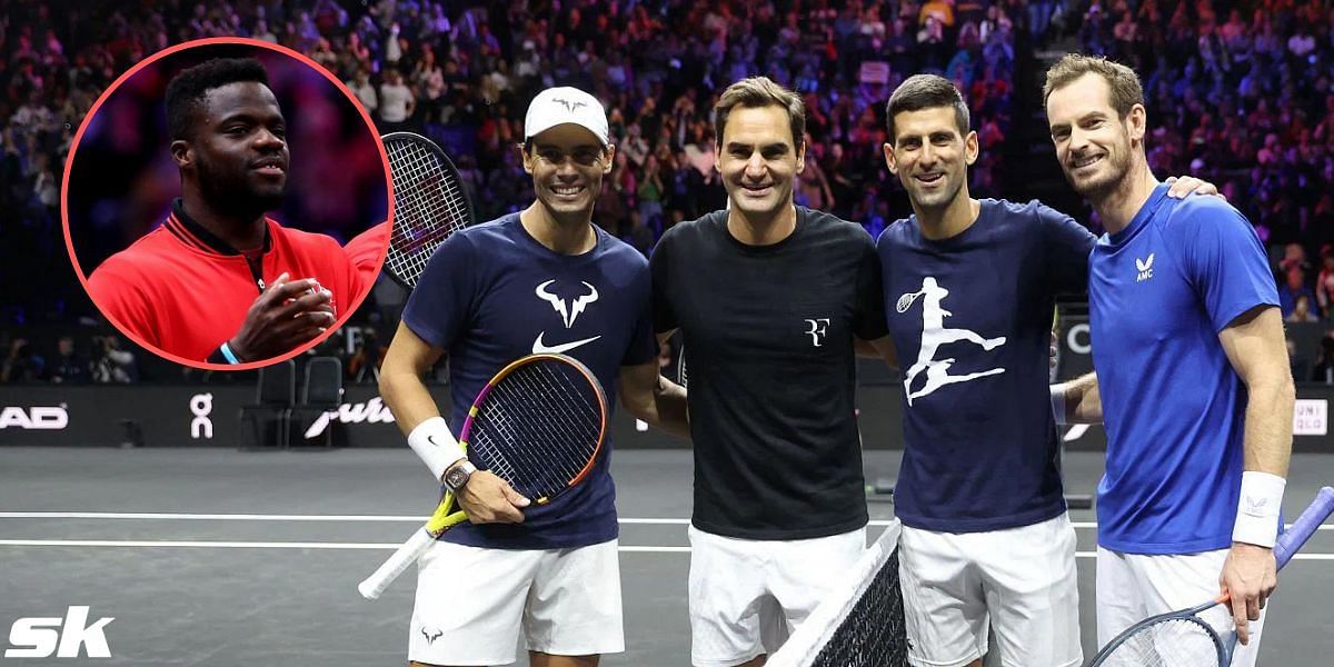 (From L) Rafael Nadal, Roger Federer, Novak Djokovic, and Andy Murray at the 2022 Laver Cup; Frances Tiafoe (inset)