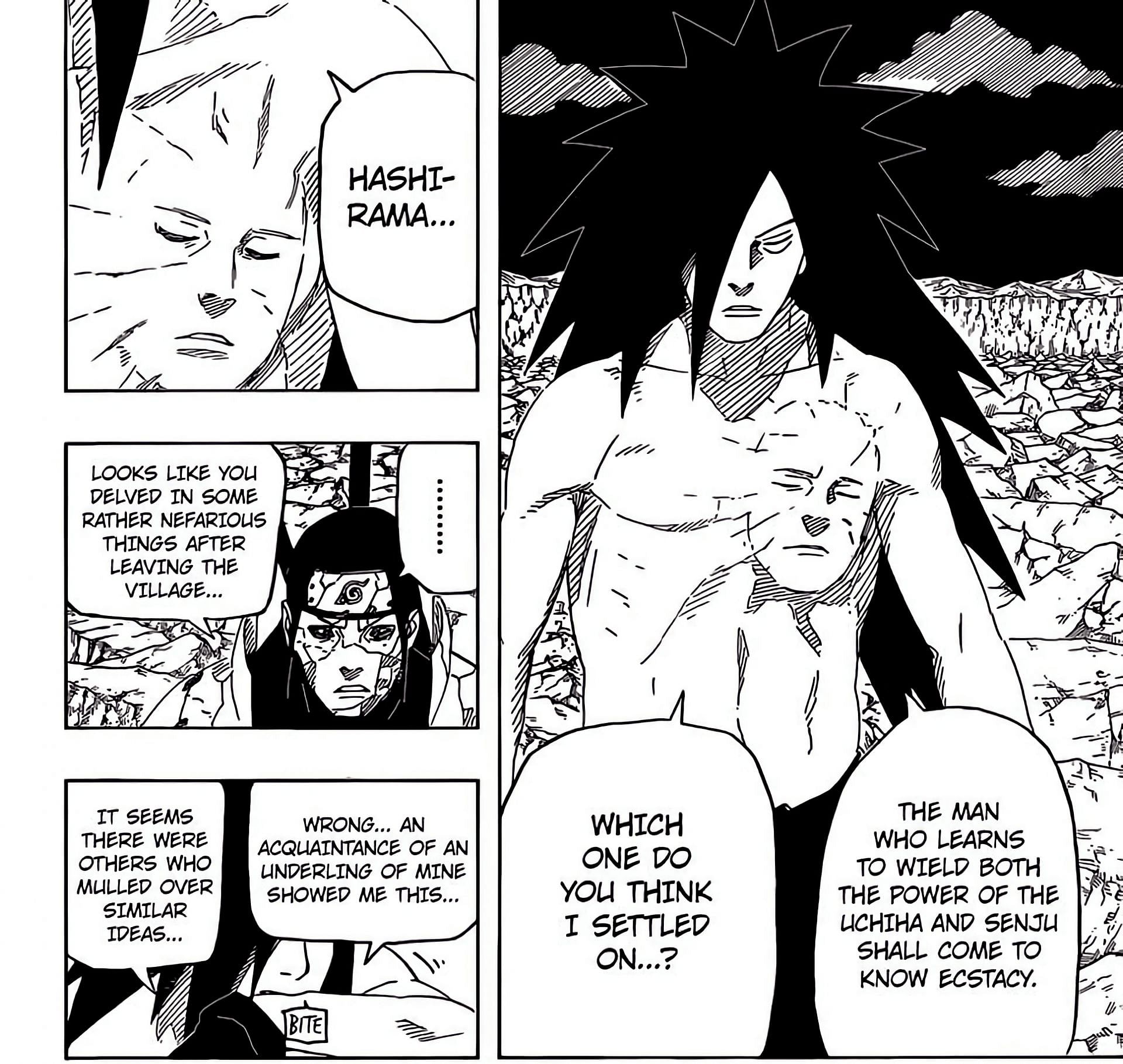 Madara hints at a certain someone who helped him implant the flesh onto his wounds (Image via Masashi Kishimoto, Shueisha)