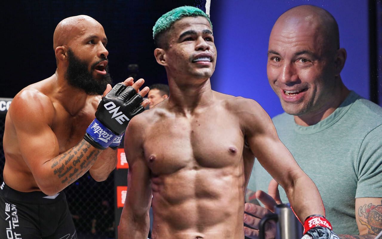 Fabricio Andrade (Centre) was a talking point in a conversation between Demetrious Johnson (Left) and Joe Rogan (Right)