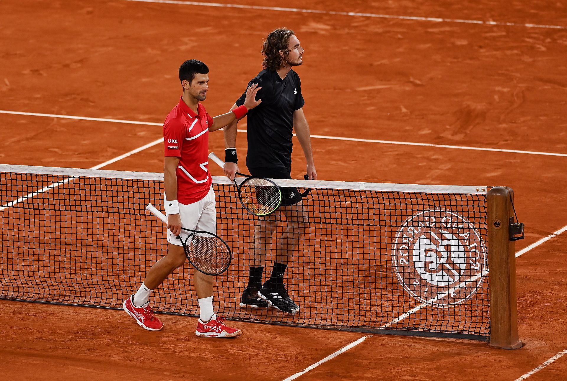 Novak Djokovic and Stefanos Tsitsipas at the 2020 French Open
