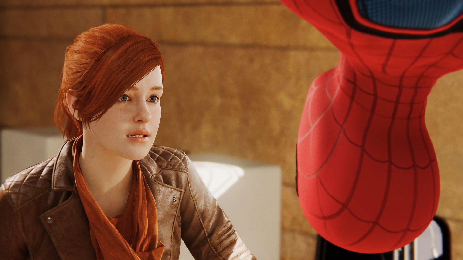 Mary Jane interacting with Spider-Man in Marvel's Spider-Man (Image Credit: Insomniac Games/Marvel/PlayStation Studios)