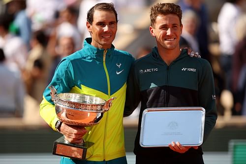 Rafael Nadal (L) and Casper Ruud