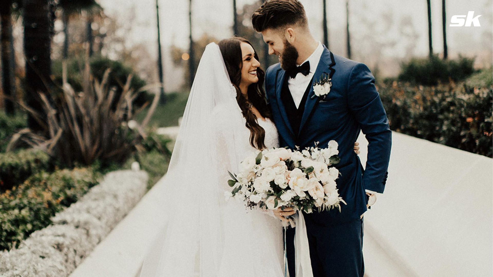 Bryce Harper with wife Kayla Harper on the wedding day in 2016.